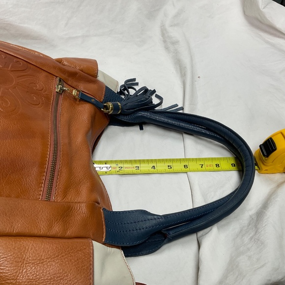Velez Tan, Blue, and Cream Leather Tote or Shoulder Bag - Picture 5 of 12